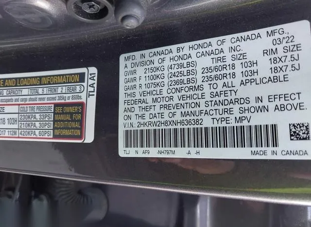 2HKRW2H8XNH636382 2022 2022 Honda CR-V- Awd Ex-L 9