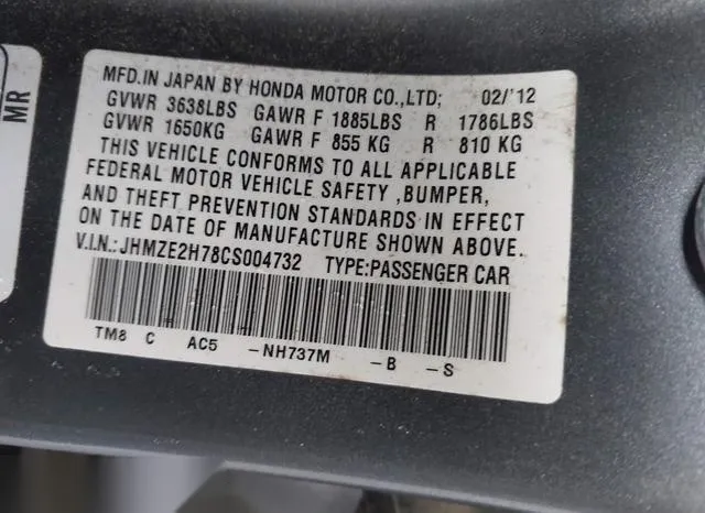 JHMZE2H78CS004732 2012 2012 Honda Insight- EX 9