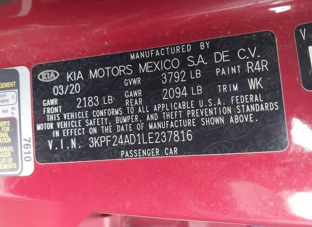 3KPF24AD1LE237816 2020 2020 KIA Forte- Lxs 9