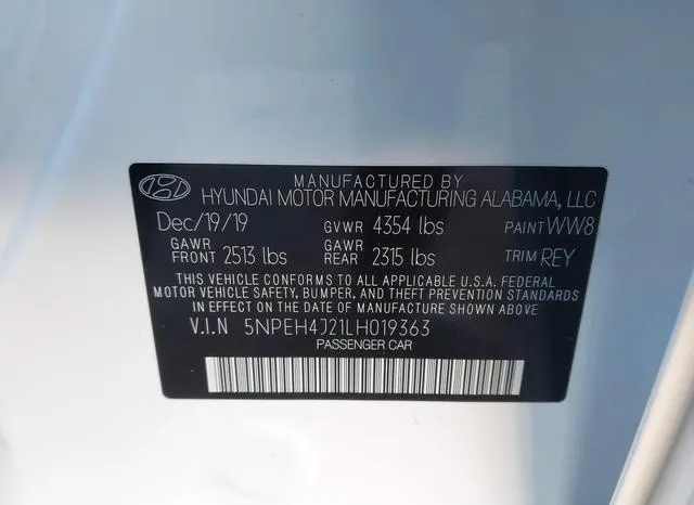 5NPEH4J21LH019363 2020 2020 Hyundai Sonata- Limited 9