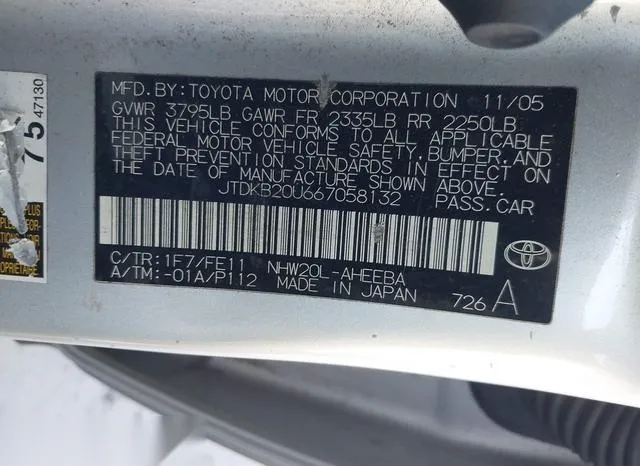 JTDKB20U667058132 2006 2006 Toyota Prius 9