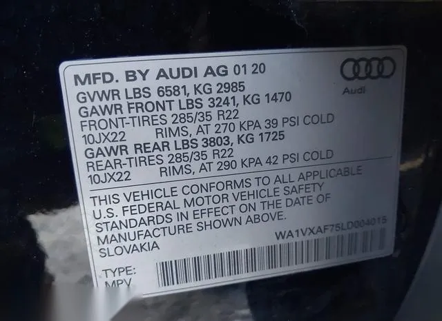 WA1VXAF75LD004015 2020 2020 Audi Q7- Prestige 55 Tfsi Quatt 9