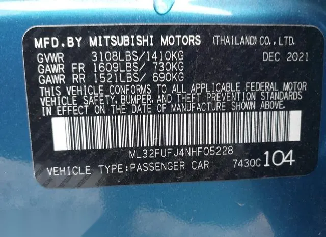 ML32FUFJ4NHF05228 2022 2022 Mitsubishi Mirage- G4 Black Edi 9