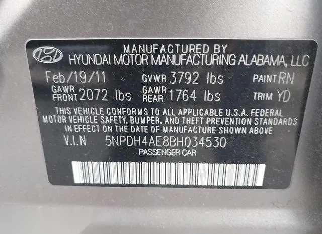 5NPDH4AE8BH034530 2011 2011 Hyundai Elantra- Gls 9