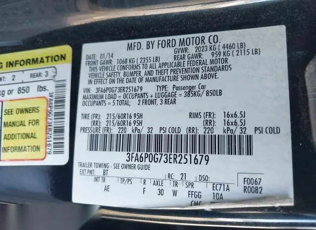 3FA6P0G73ER251679 2014 2014 Ford Fusion- S 9