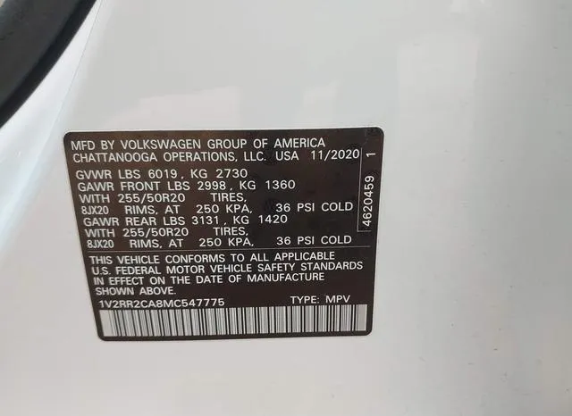 1V2RR2CA8MC547775 2021 2021 Volkswagen Atlas- 3-6L V6 Se W/ 9