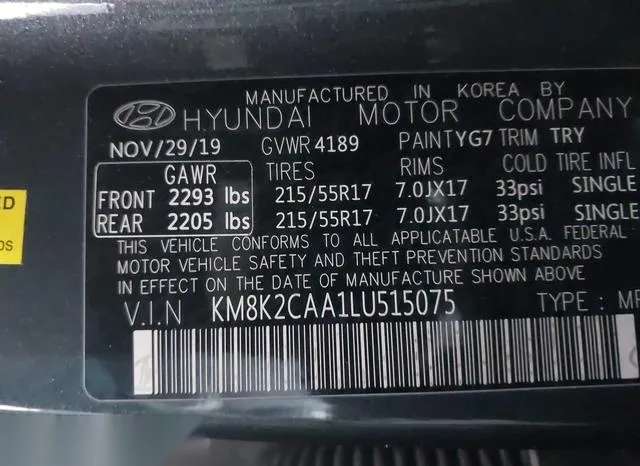 KM8K2CAA1LU515075 2020 2020 Hyundai Kona- Sel 9