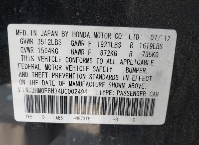 JHMGE8H34DC002494 2013 2013 Honda Fit 9