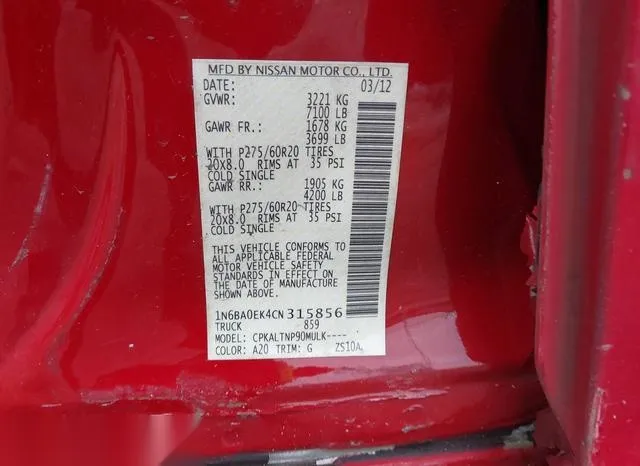 1N6BA0EK4CN315856 2012 2012 Nissan Titan- SV 9