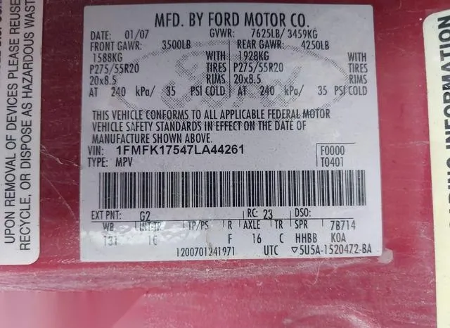 1FMFK17547LA44261 2007 2007 Ford Expedition- El Eddie Bauer 9