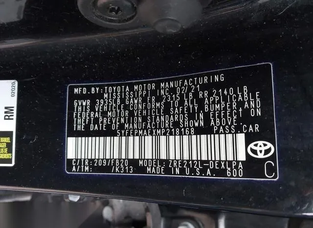 5YFEPMAEXMP218168 2021 2021 Toyota Corolla- LE 9