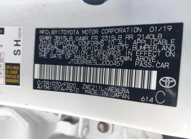 JTDEBRBE5LJ000457 2020 2020 Toyota Corolla- Hybrid Le 9