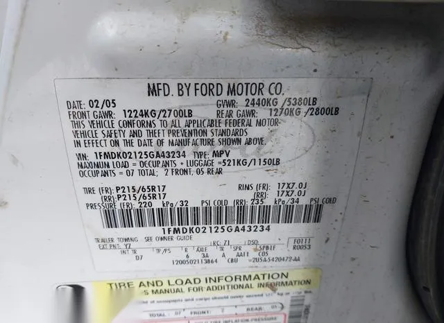 1FMDK02125GA43234 2005 2005 Ford Freestyle- Sel 9