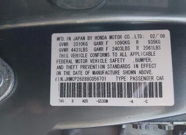 JHMCP26888C056701 2008 2008 Honda Accord- 2-4 Ex-L 9