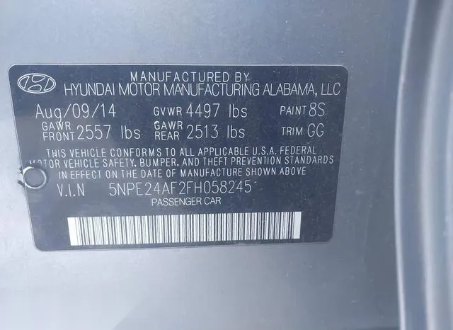 5NPE24AF2FH058245 2015 2015 Hyundai Sonata- SE 9