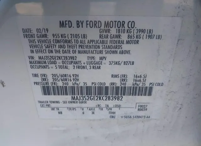 MAJ3S2GE2KC283982 2019 2019 Ford Ecosport- SE 9