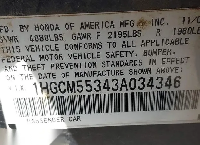 1HGCM55343A034346 2003 2003 Honda Accord- 2-4 LX 9