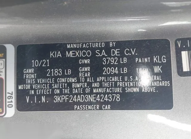 3KPF24AD3NE424378 2022 2022 KIA Forte- Lxs 9