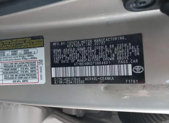 4T1BE46K07U664601 2007 2007 Toyota Camry- CE 9