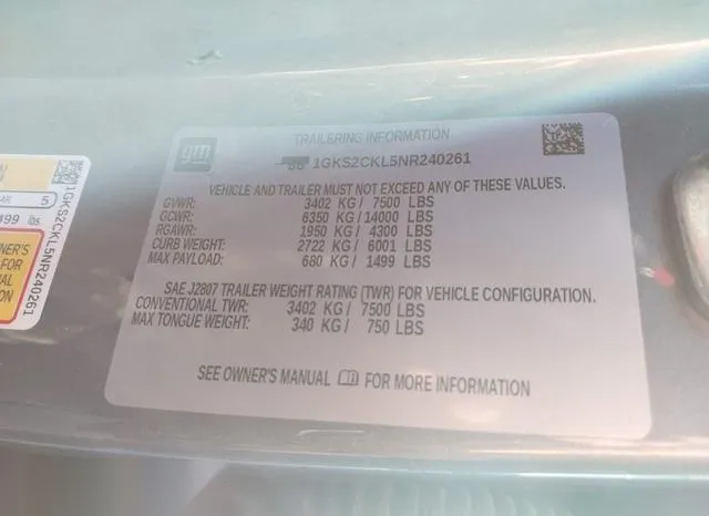 1GKS2CKL5NR240261 2022 2022 GMC Yukon- 4Wd At4 9