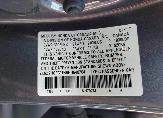 2HGFC1F49HH640704 2017 2017 Honda Civic- Ex-T 9