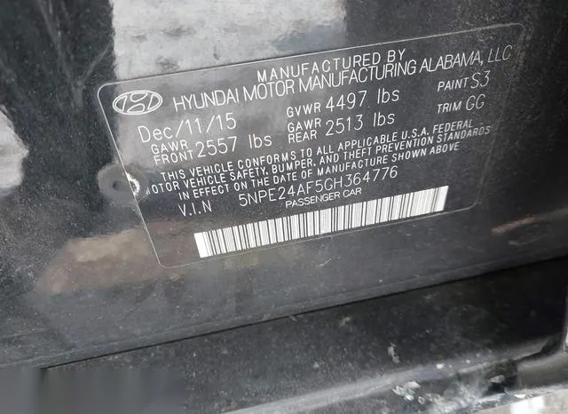 5NPE24AF5GH364776 2016 2016 Hyundai Sonata- SE 9