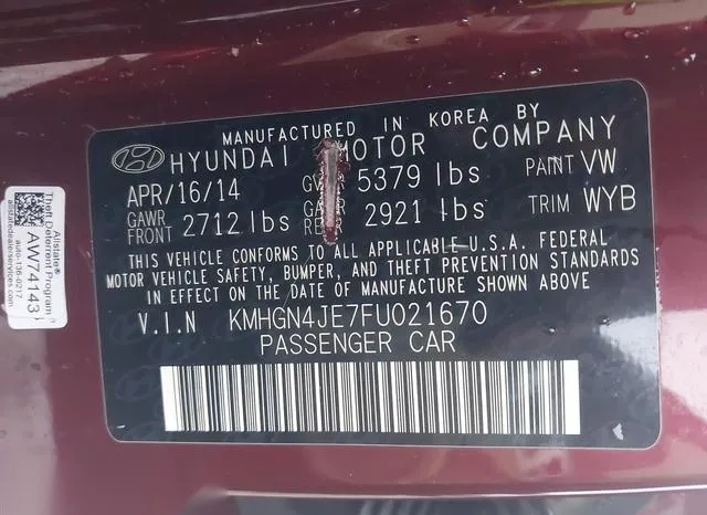 KMHGN4JE7FU021670 2015 2015 Hyundai Genesis- 3-8 9