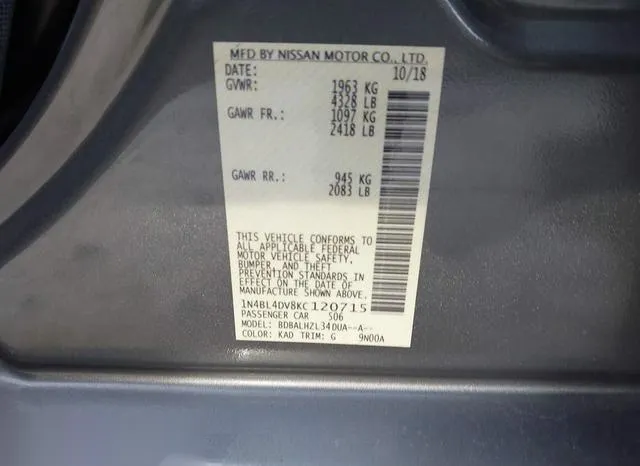 1N4BL4DV8KC120715 2019 2019 Nissan Altima- 2-5 SV 9