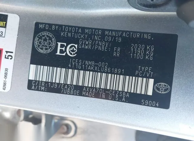 4T1G11AKXLU861891 2020 2020 Toyota Camry- SE 9