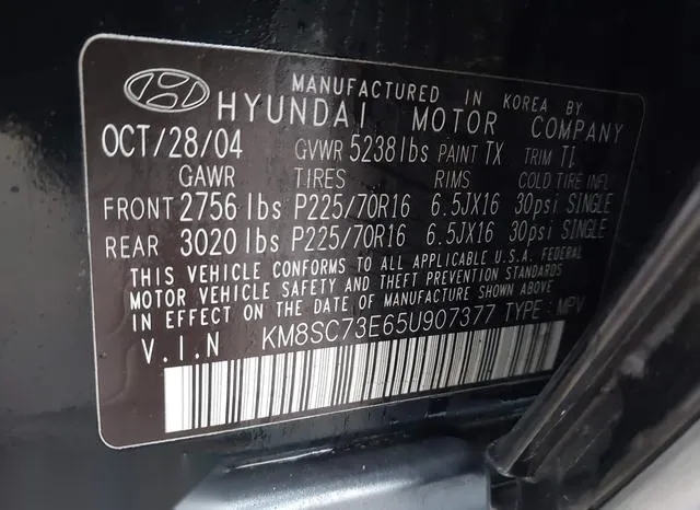 KM8SC73E65U907377 2005 2005 Hyundai Santa Fe- Gls/Lx 9