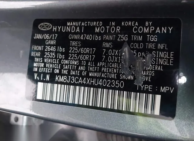 KM8J3CA4XHU402350 2017 2017 Hyundai Tucson- SE 9