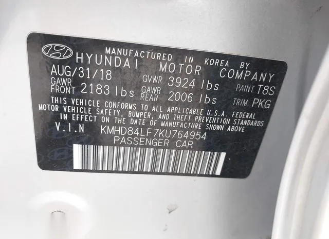 KMHD84LF7KU764954 2019 2019 Hyundai Elantra- Sel 9