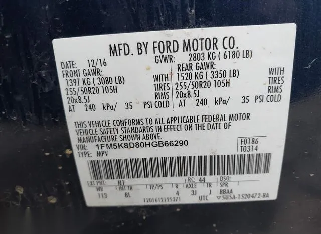 1FM5K8D80HGB66290 2017 2017 Ford Explorer- Xlt 9