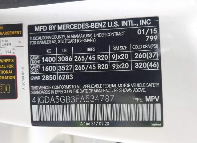 4JGDA5GB3FA534787 2015 2015 Mercedes-Benz ML 400- 4Matic 9