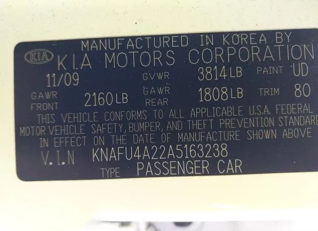 KNAFU4A22A5163238 2010 2010 KIA Forte- EX 9