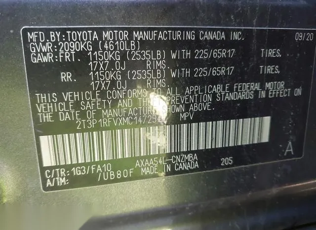 2T3P1RFVXMC147254 2021 2021 Toyota RAV4- Xle 9