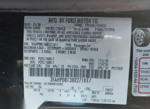 3FAHP08138R271017 2008 2008 Ford Fusion- Sel 9