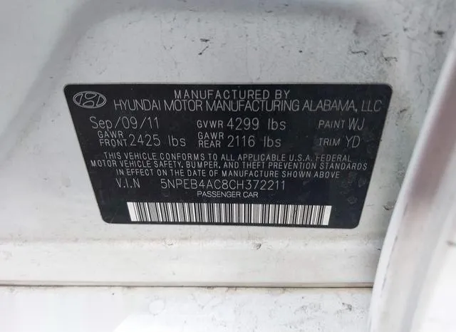 5NPEB4AC8CH372211 2012 2012 Hyundai Sonata- Gls 9