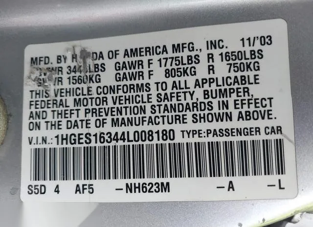 1HGES16344L008180 2004 2004 Honda Civic- VP 9