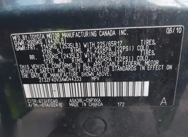 2T3ZF4DV3AW044333 2010 2010 Toyota RAV4 9