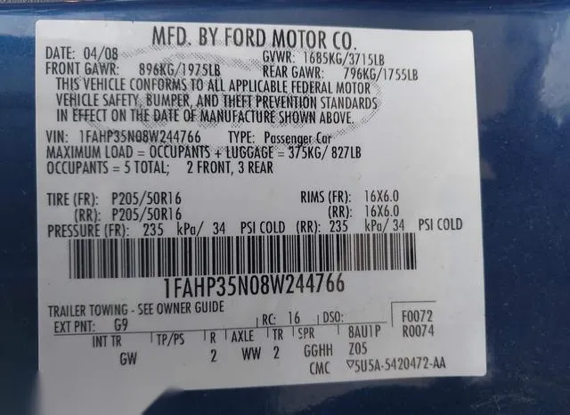 1FAHP35N08W244766 2008 2008 Ford Focus- Se/Ses 9