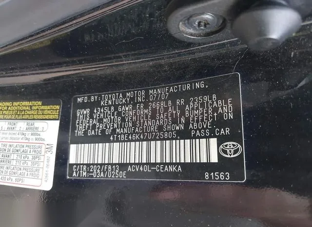 4T1BE46K47U725805 2007 2007 Toyota Camry- LE 9