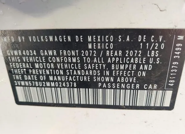 3VWN57BU2MM024378 2021 2021 Volkswagen Jetta- 1-4T R-Line/1 9