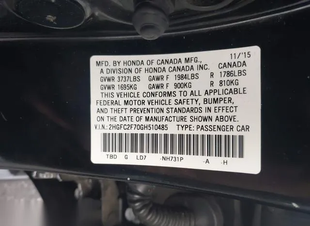 2HGFC2F70GH510485 2016 2016 Honda Civic- EX 9