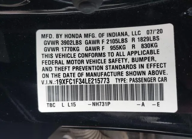 19XFC1F34LE215773 2020 2020 Honda Civic- EX 9