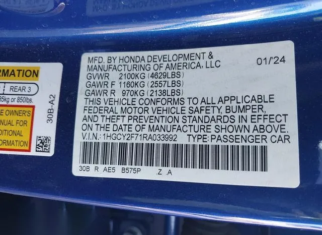 1HGCY2F71RA033992 2024 2024 Honda Accord- Hybrid Sport-L 9