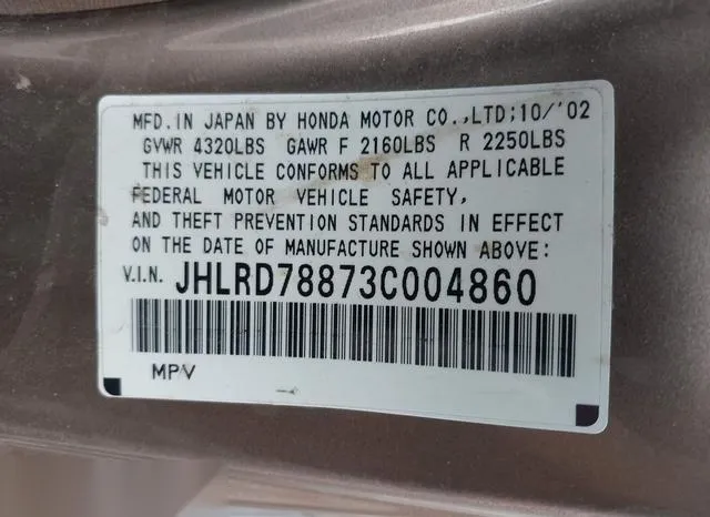 JHLRD78873C004860 2003 2003 Honda CR-V- EX 9