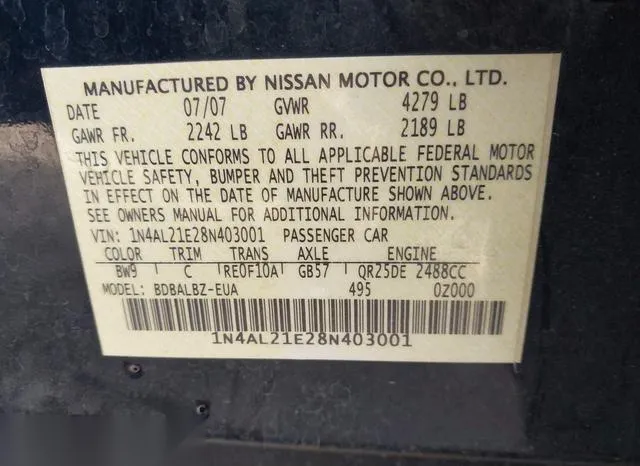 1N4AL21E28N403001 2008 2008 Nissan Altima- 2-5 S 9