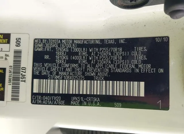 5TFRM5F10BX025225 2011 2011 Toyota Tundra- Grade 4-6L V8 9