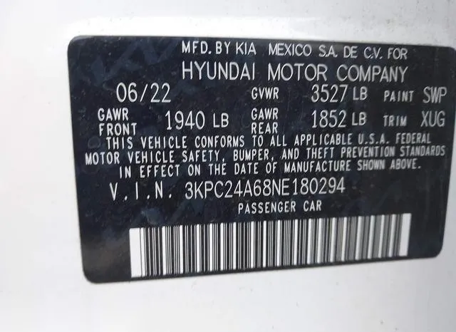 3KPC24A68NE180294 2022 2022 Hyundai Accent- Sel 9